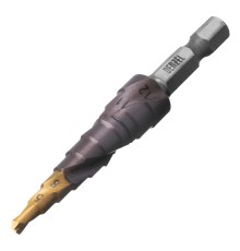 Сверло ступенчатое 4-5-6-7-8-9-10-11-12 мм, Р6М5К5, 6-гр. хвостовик Denzel