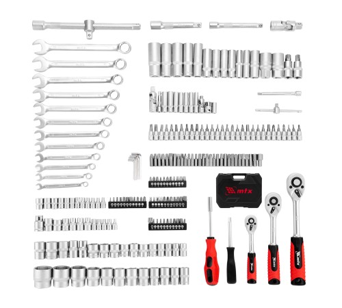 Набор инструментов, 1/2", 3/8", 1/4", пластиковый кейс 215 предметов MTX