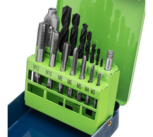 Набор сверл 2.5-10.2, метчиков М3-М12, 15 предметов Сибртех