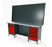 RUNTEC RTS20Z-TS5-TS7-P20-P20-3020 Верстак серии Standart, 2000 мм, оцинк, тумба с 5-ю ящиками + тумба с 7-ю ящиками, экран 1000, красный RAL 3020