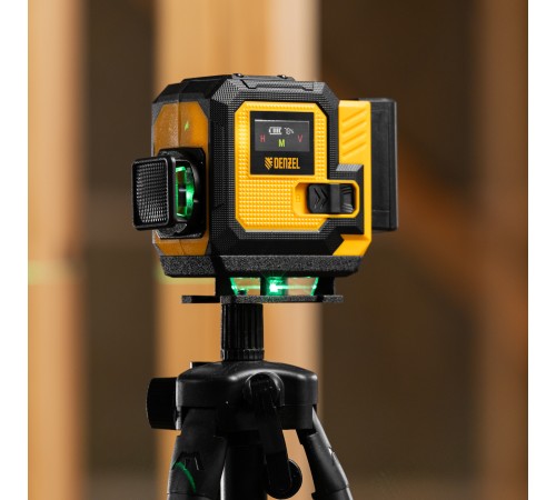 Лазерный уровень мультипризменный DLV-360-3T, 30 м, зеленый луч, Li-Ion 2,4 Aч, штатив  Denzel