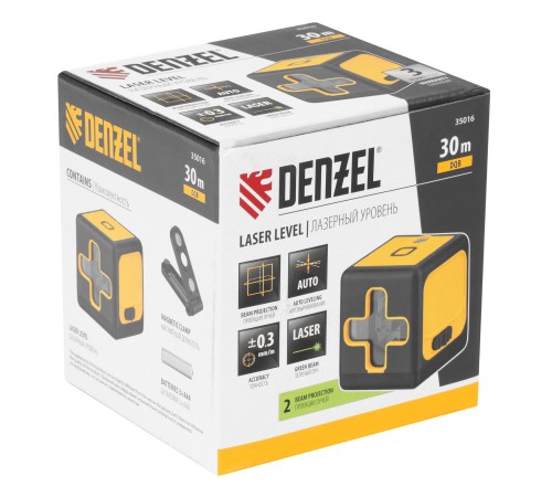 Лазерный уровень DQB, 30 м, зеленый луч, батарейки, сумка Denzel