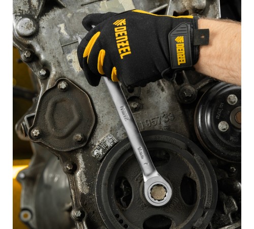 Набор ключей комбинированных трещоточных 6-19 мм, 12 шт., CrV, матовый хром Denzel