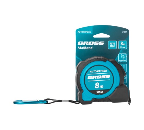 Рулетка "Automatisch", 8 м х 32 мм, нейлон, магнит, двустор. разметка, антиизлом, автоcтоп Gross