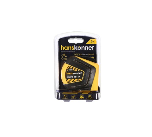 Рулетка 5x27мм, автостоп, двухстор., нейлон, супермощный магнит, Hanskonner