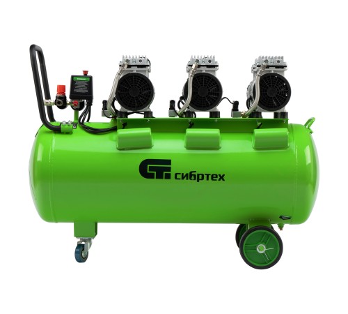 Компрессор безмаслянный малошумный МБ 2250/100, 2250 Вт, 100л, 400 л/мин// Сибртех