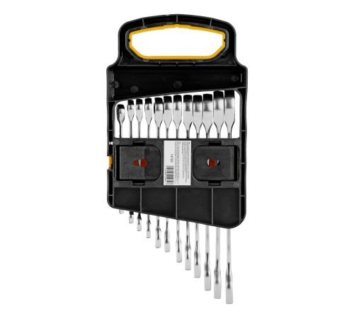 Набор ключей комбинированных трещоточных 6-19 мм, 12 шт., CrV, матовый хром Denzel