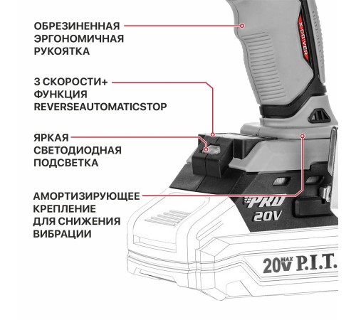 Гайковерт ударный аккумуляторный бесщёточный P.I.T. PIW20H-600A (без АКБ и ЗУ)