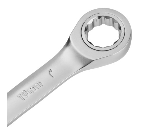 Ключ комбинированный трещоточный, 19 мм, CrV, матовый хром Denzel