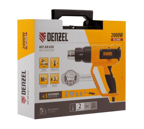 Фен технический HG-2000E, 2000 Вт, 2 режима, LCD дисплей// Denzel Фен технический HG-2000E, 2000 Вт, 2 режима, LCD дисплей// Denzel