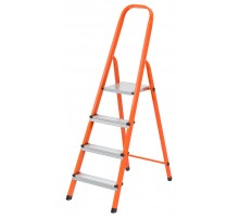 Стремянка, 4 ступени, стальной профиль, ступени сталь, оранжевая, Сибртех