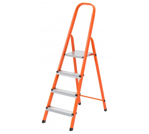 Стремянка, 4 ступени, стальной профиль, ступени сталь, оранжевая, Сибртех