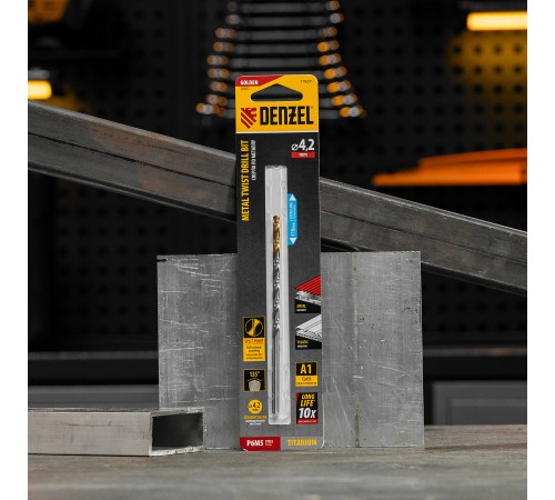 Сверло спиральное по металлу 4,2 х 119 мм, Р6М5, Golden Tip, удлиненное Denzel