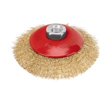 Щетка для УШМ, 115 мм, М14, "тарелка", латунированная витая проволока Matrix