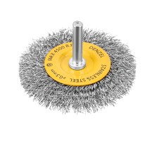 Щетка для дрели, 75 мм, Плоская, со шпилькой, нержавеющая витая проволока Denzel