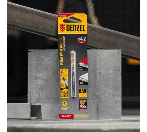 Сверло спиральное по металлу 4,2 x 75мм, Р6М5, Golden Tip, многогранная заточка Denzel