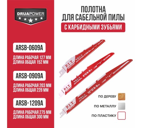 Полотно для сабельной пилы с карбидными зубьями P.I.T. ARSB-0609A