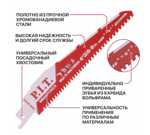 Полотно для сабельной пилы с карбидными зубьями P.I.T. ARSB-0609A
