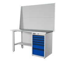 RUNTEC RTI15Z-TI6-NI-P15-P15-5005(7035) Верстак серии Industrial, 1500 мм, оцинк., тумба с 6-ю ящиками, экран 1000, синий (светло-серый) RAL 5005 (7035)