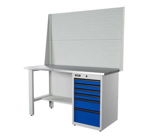 RUNTEC RTI15Z-TI6-NI-P15-P15-5005(7035) Верстак серии Industrial, 1500 мм, оцинк., тумба с 6-ю ящиками, экран 1000, синий (светло-серый) RAL 5005 (7035)