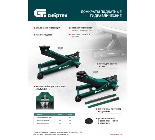 Домкрат подкатной гидравлический 3.5т 95-520 мм 50851