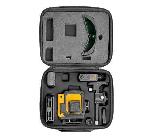 Лазерный уровень мультипризменный DLV-360-3T, 30 м, зеленый луч, Li-Ion 2,4 Aч, штатив  Denzel