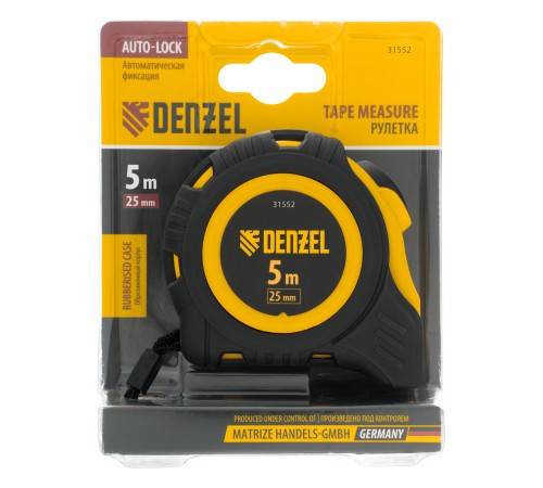 Рулетка 5м х 25мм, обрезиненный корпус, автоматическая фиксация Denzel Рулетка 5м х 25мм, обрезиненный корпус, автоматическая фиксация Denzel