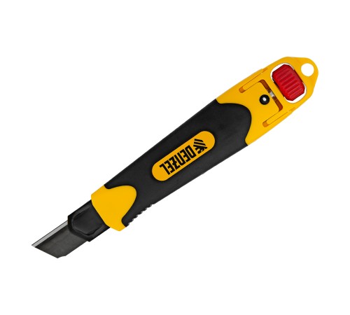 Нож, 18 мм, сменное лезвие, SK4, корпус из ABS + TPR, торцевой зажим Denzel