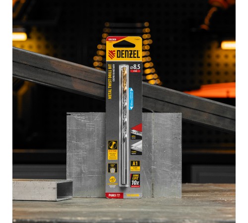 Сверло спиральное по металлу 8,5 х 165 мм, Р6М5, Golden Tip, удлиненное Denzel