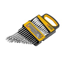 Набор ключей комбинированных трещоточных 6-19 мм, 12 шт., CrV, матовый хром Denzel