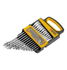 Набор ключей комбинированных трещоточных 6-19 мм, 12 шт., CrV, матовый хром Denzel