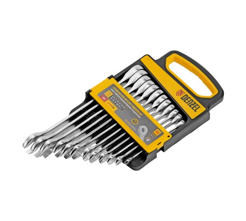 Набор ключей комбинированных трещоточных 6-19 мм, 12 шт., CrV, матовый хром Denzel