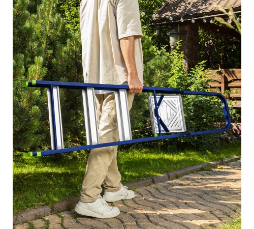 Стремянка, 4 ступени, стальной профиль, алюминиевые ступени Сибртех