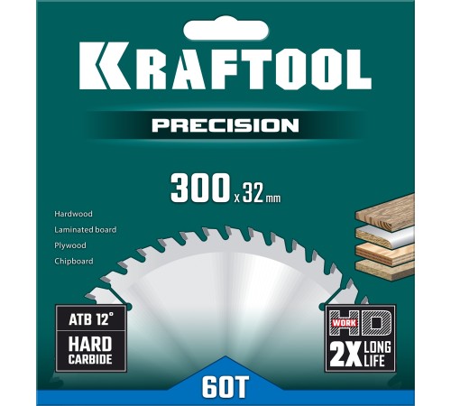 KRAFTOOL Precision, 300 х 32 мм, 60Т, пильный диск по дереву (36952-300-32)