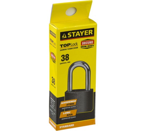 STAYER 38х33х16 мм, металлический корпус, закаленная удлиненная дужка, замок навесной TOPLock 37160-38-1 STAYER 38х33х16 мм, металлический корпус, закаленная удлиненная дужка, замок навесной TOPLock 37160-38-1
