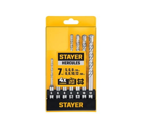 STAYER HERCULES-4Х 7шт набор буров SDS-plus (29290-H7) STAYER HERCULES-4Х 7шт набор буров SDS-plus (29290-H7)