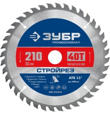 ЗУБР Стройрез, 210 х 30 мм, 40Т, пильный диск по строительной древесине, Профессионал (36931-210-30-40)