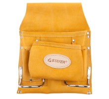 STAYER кожаная, 2 скобы, поясная сумка для инструментов с 8 карманами, Professional (38515)