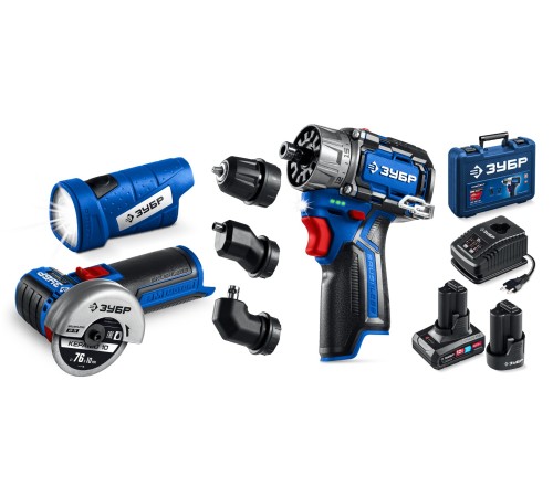 ЗУБР КОМБИ #5 набор: дрель-шуруповерт + мини УШМ + LED фонарь, BRUSHLESS, 12 В, 45 Н·м, 2 АКБ тип Т7 (4 и 2 А·ч), кейс, Профессионал (DB-125-42ABF) ЗУБР КОМБИ #5 набор: дрель-шуруповерт + мини УШМ + LED фонарь, BRUSHLESS, 12 В, 45 Н·м, 2 АКБ тип Т7 (4 и 2 А·ч), кейс, Профессионал (DB-125-42ABF)
