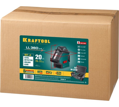 KRAFTOOL линейный лазерный нивелир с детектором в кейсе LL360 #4 34645-4 Professional KRAFTOOL линейный лазерный нивелир с детектором в кейсе LL360 #4 34645-4 Professional