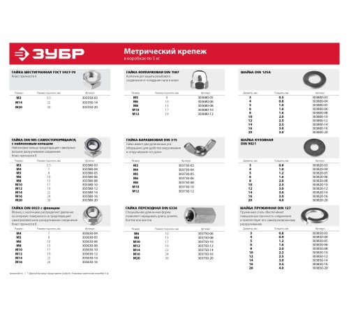 ЗУБР DIN 125А, 5 мм, цинк, 5 кг, шайба (303800-05)