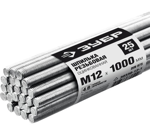 ЗУБР М12 х 1000 мм, 20 шт., шпилька резьбовая DIN 975 30330-12-1 ЗУБР М12 х 1000 мм, 20 шт., шпилька резьбовая DIN 975 30330-12-1