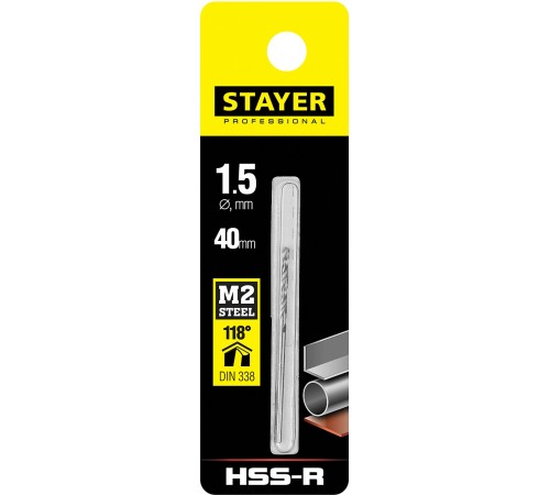 STAYER Ø 1.5 х 40 мм, сверло спиральное по металлу 29602-1.5 Professional STAYER Ø 1.5 х 40 мм, сверло спиральное по металлу 29602-1.5 Professional
