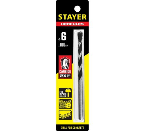 STAYER 6 x 100 мм, сверло по бетону HERCULES 2915-100-06_z01 PROFESSIONAL STAYER 6 x 100 мм, сверло по бетону HERCULES 2915-100-06_z01 PROFESSIONAL