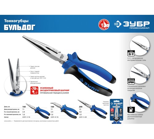 ЗУБР 160 мм, тонкогубцы изогнутые Бульдог 2201-4-16_z02 Профессионал