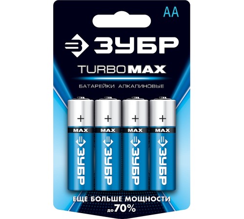 ЗУБР AA, 4 шт., батарейка щелочная Turbo-MAX 59206-4C_z01 ЗУБР AA, 4 шт., батарейка щелочная Turbo-MAX 59206-4C_z01