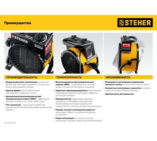 STEHER 2 кВт, электрическая тепловая пушка (SEK-3R) STEHER 2 кВт, электрическая тепловая пушка (SEK-3R)