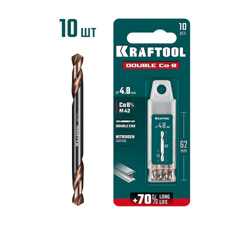 KRAFTOOL DOUBLE Сo-8 4.8х62мм, Сверло двухстороннее по металлу, сталь M42(+8%Co), класс А (29654-4.8-10) KRAFTOOL DOUBLE Сo-8 4.8х62мм, Сверло двухстороннее по металлу, сталь M42(+8%Co), класс А (29654-4.8-10)