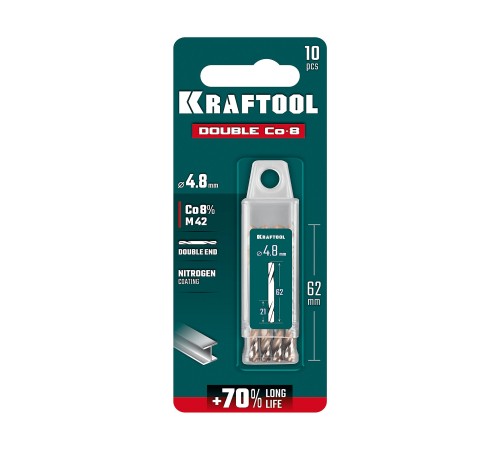 KRAFTOOL DOUBLE Сo-8 4.8х62мм, Сверло двухстороннее по металлу, сталь M42(+8%Co), класс А (29654-4.8-10) KRAFTOOL DOUBLE Сo-8 4.8х62мм, Сверло двухстороннее по металлу, сталь M42(+8%Co), класс А (29654-4.8-10)