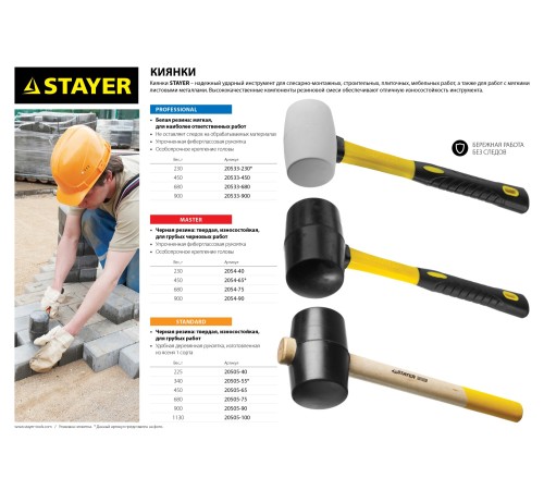 STAYER 900 г, киянка резиновая белая с фиберглассовой ручкой 20533-900 Professional STAYER 900 г, киянка резиновая белая с фиберглассовой ручкой 20533-900 Professional